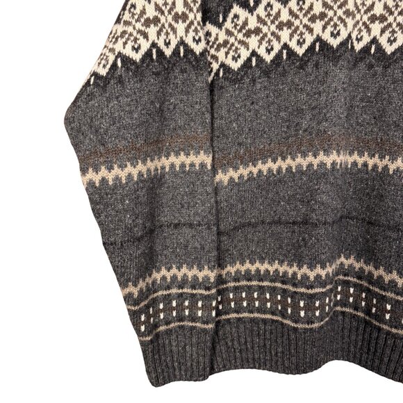 Vintage Wool Blend Grandpa Sweater Gray Fair-isle Knit Cabincore Nordic Chunky - Picture 2 of 9